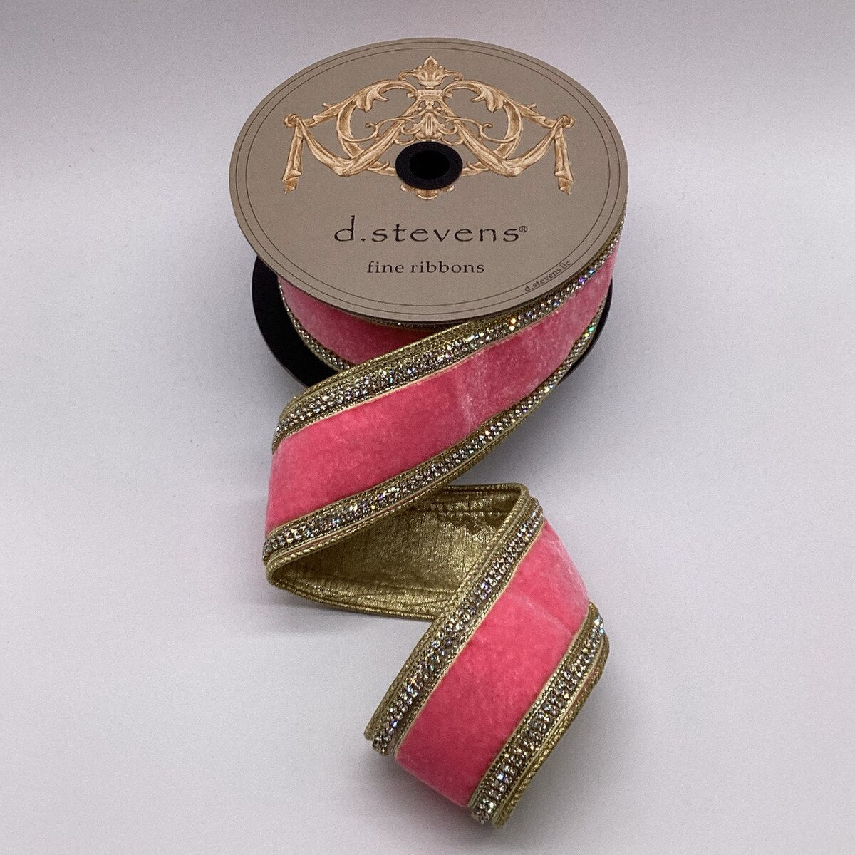 Pink Lemonade Velvet Iris Crystal Side Trim Ribbon 2.5" x 5 Yds