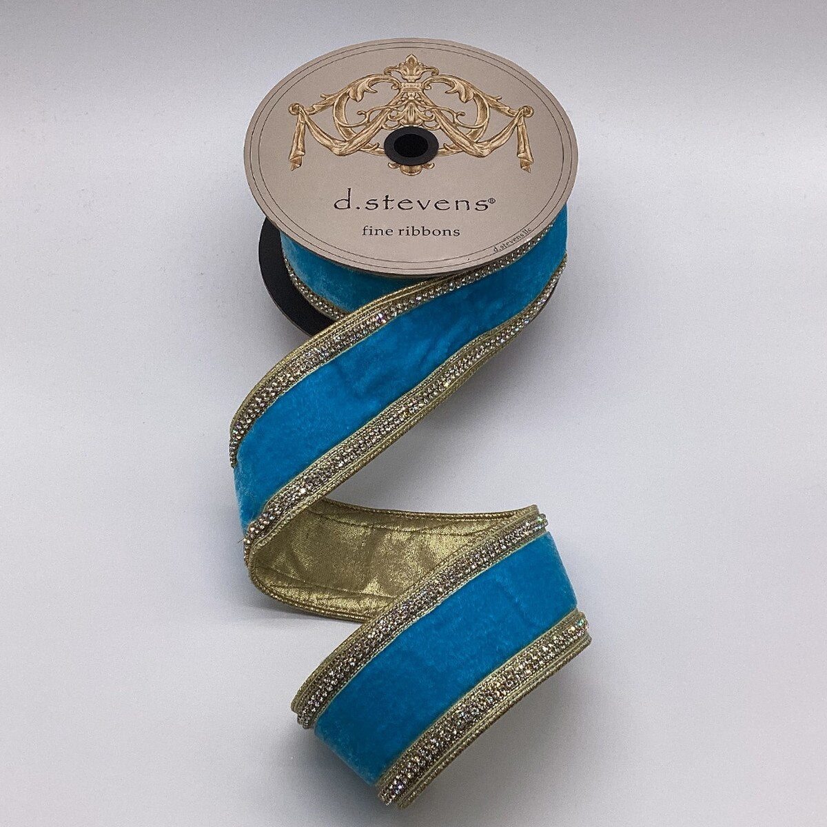 Ocean Blue Velvet Iris Crystal Side Trim Ribbon 2.5" x 5 Yds