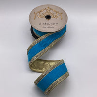 Ocean Blue Velvet Iris Crystal Side Trim Ribbon 2.5