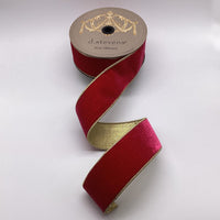 Hot Pink Velvet Ribbon with Metallic Gold Back 2.5
