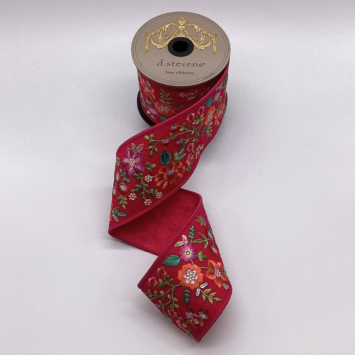 Colorful Floral Sheer Embroidery Ribbon Hot Pink Green Orange