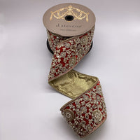 Red Velvet Sequin Pearl Floral Embroidery Ribbon 4