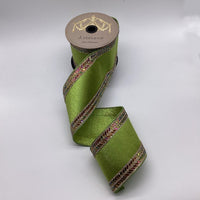 Iris Herringbone Lime Green Metallic Dupion Ribbon 4