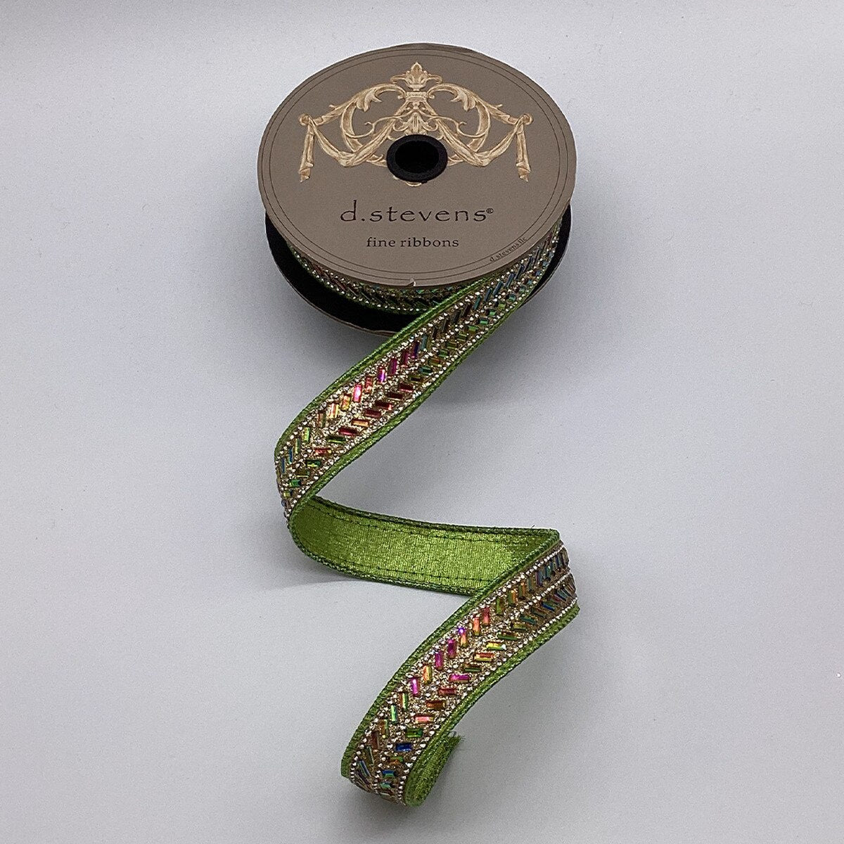 Lime Green Metallic Dupion Herringbone Ribbon 1 Inch x 5 Yds