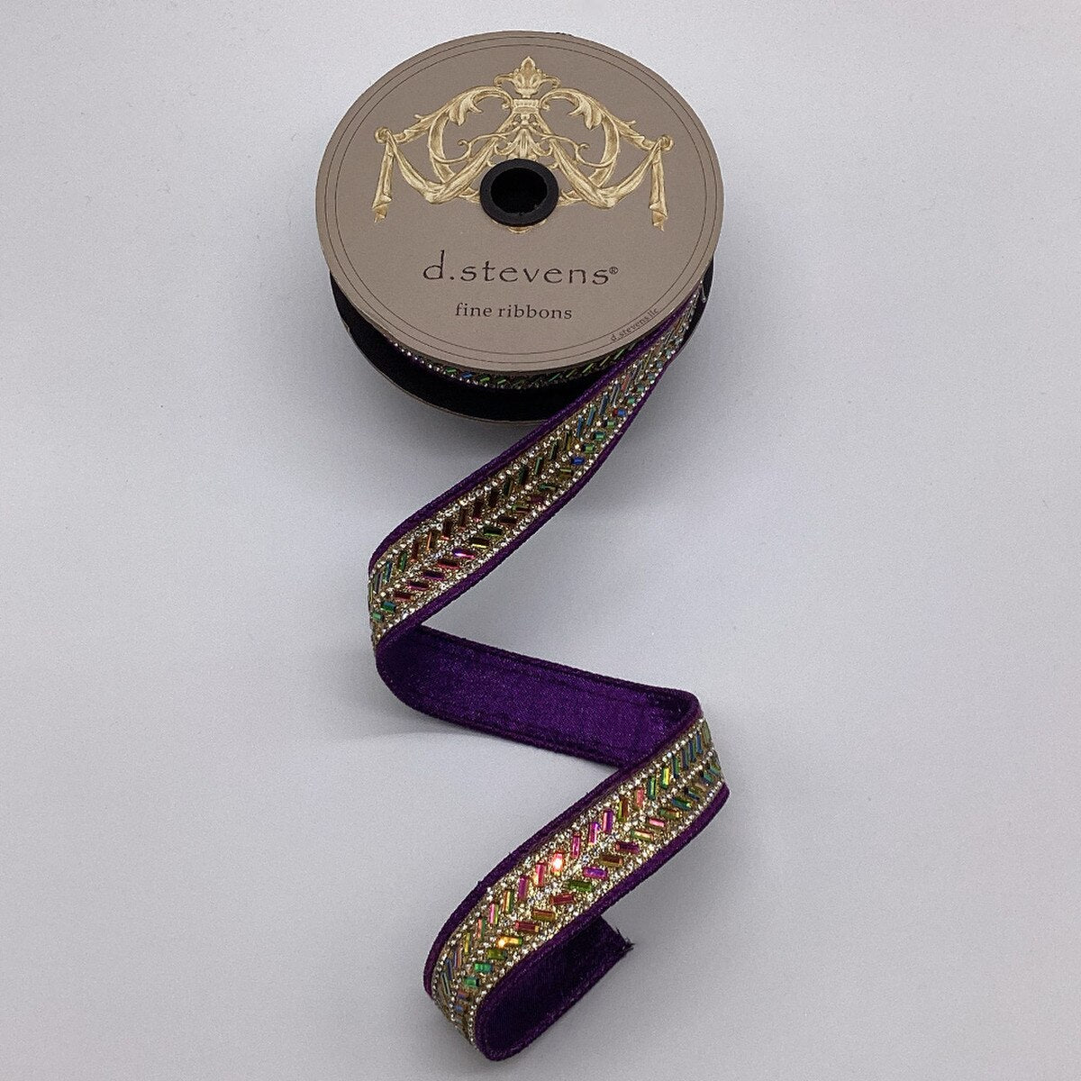 Herringbone Purple Ribbon Metallic Dupion 1 Inch x 5 Yds