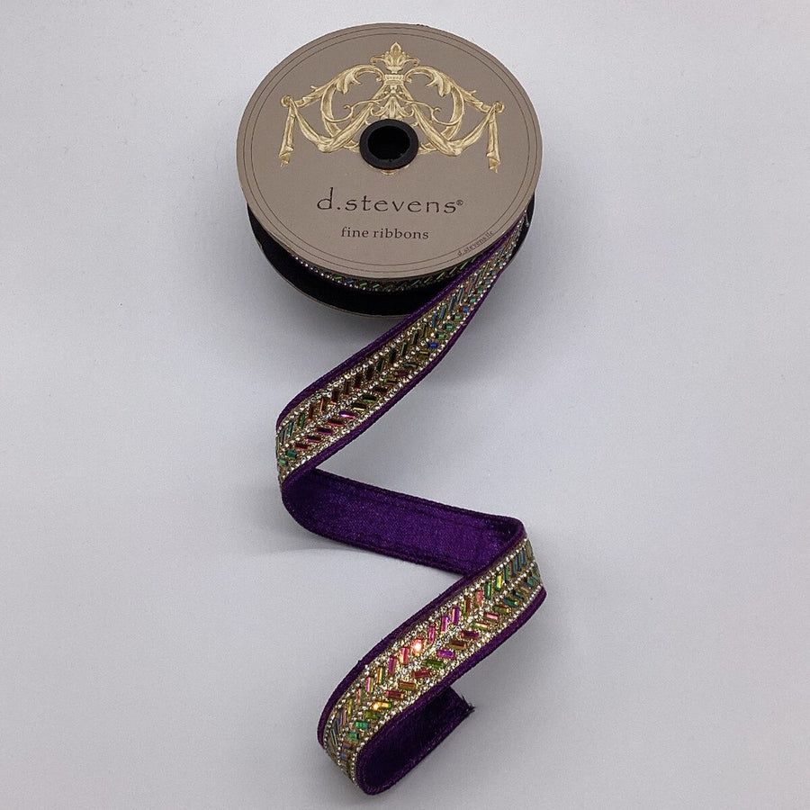 Herringbone Purple Ribbon Metallic Dupion 1 Inch X 5 Yds