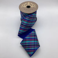 Plaid Dupion Ribbon 4 Inch Purple Blue Black 10 Yards