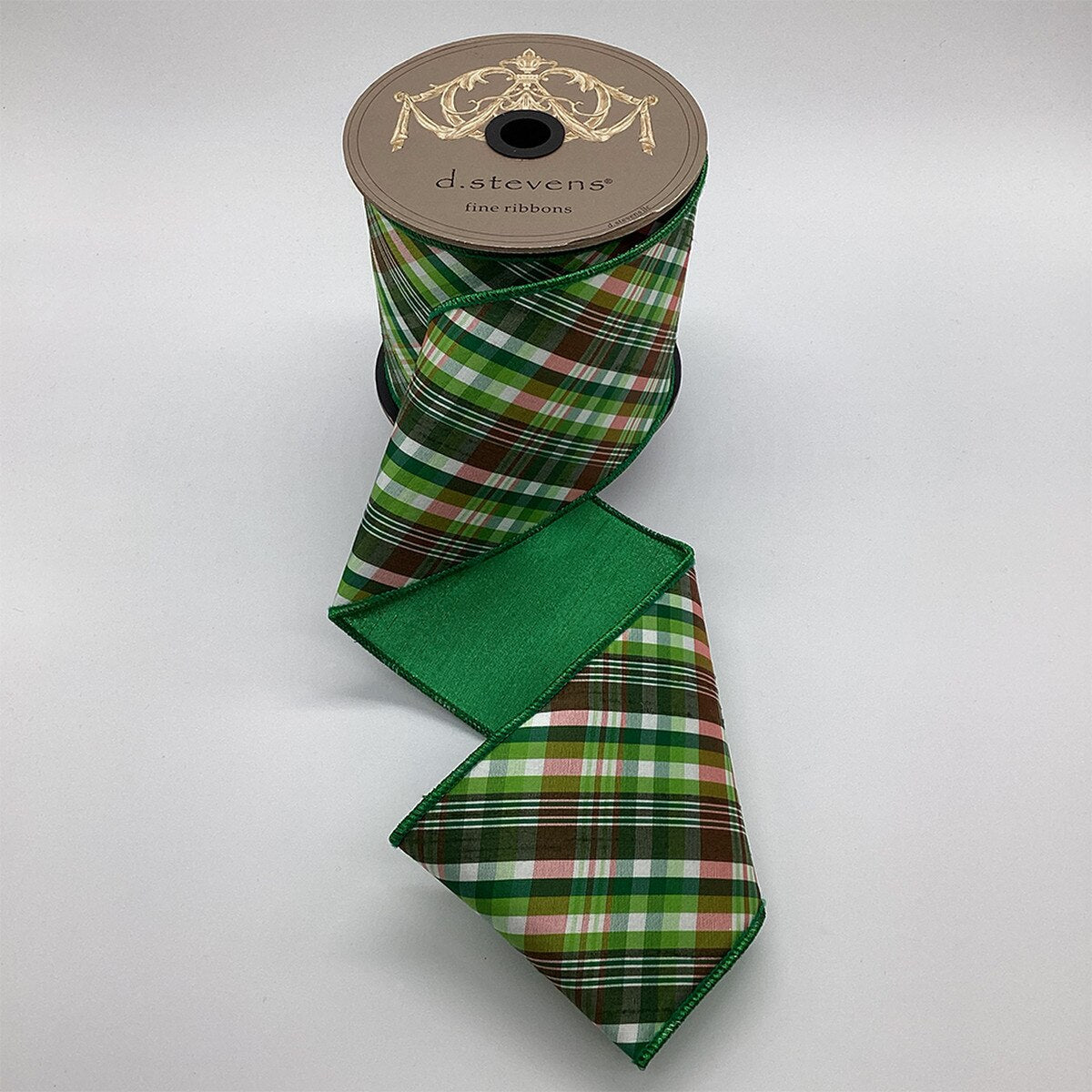 Plaid Dupion Ribbon Shades Of Green 4" x 10 Yds