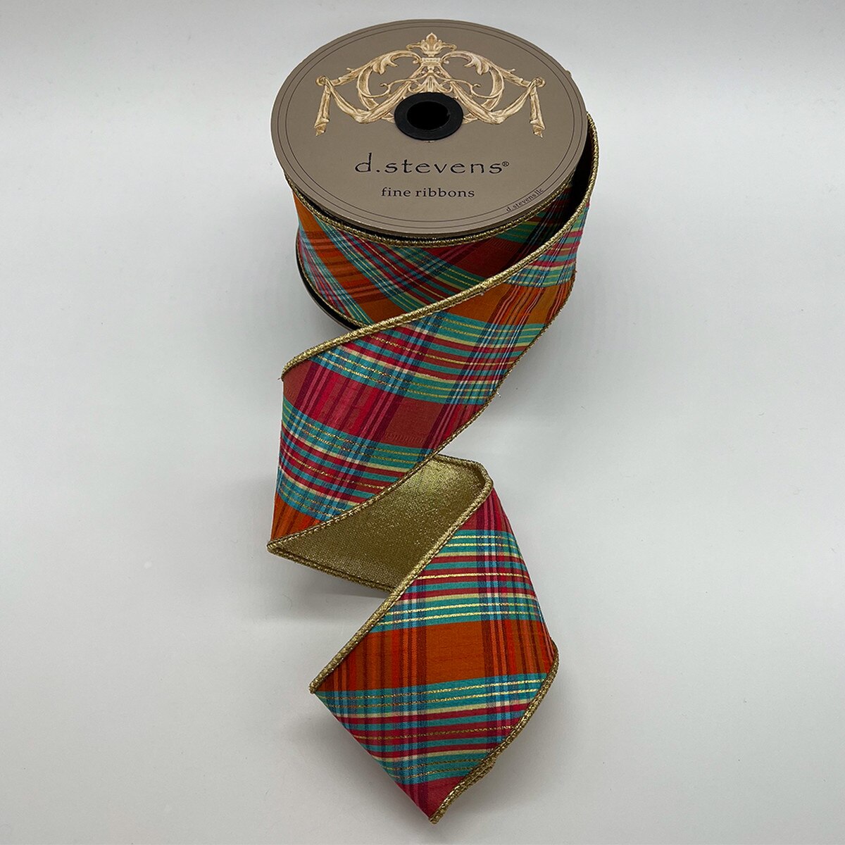Plaid Dupion Ribbon Hot Pink Ice Blue Orange 4" x 10 Yds