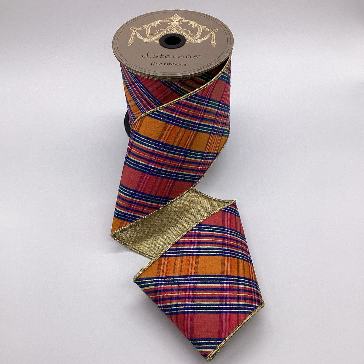 Hot Pink Royal Blue Orange Dupion Plaid Ribbon 4" x 10 Yds