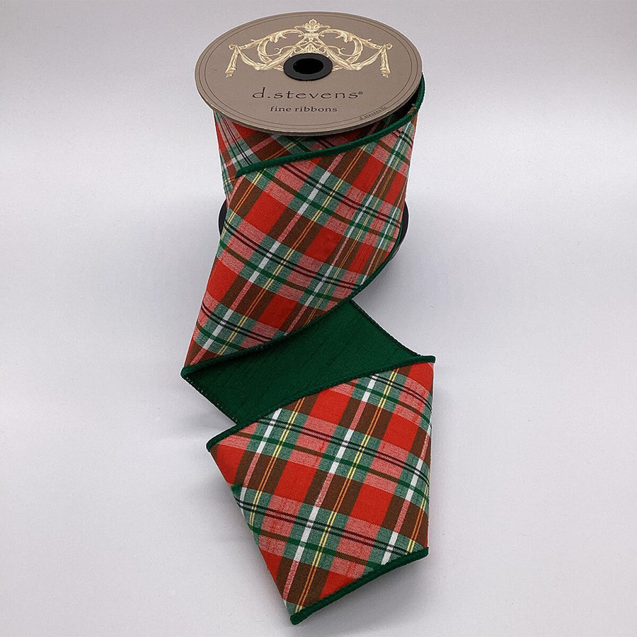 Plaid Dupion Ribbon Red Green White Black 4 Inch X 10 Yds
