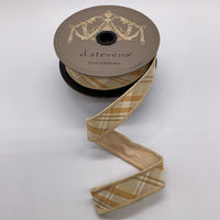 Plaid Dupion Ribbon Cream Beige Tan 1 Inch x 10 Yards