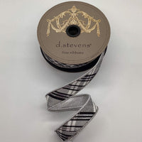 Plaid Dupion Ribbon Black White Silver 1 Inch x 10 Yards