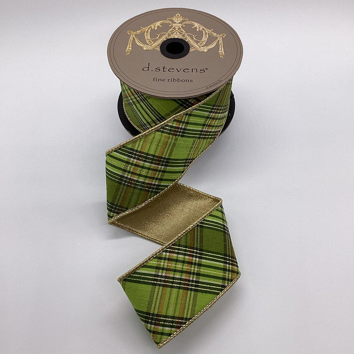 Plaid Dupion Ribbon Lime Olive Hunter Green 2.5" x 10 Yds