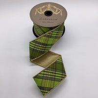 Plaid Dupion Ribbon Lime Olive Hunter Green 2.5