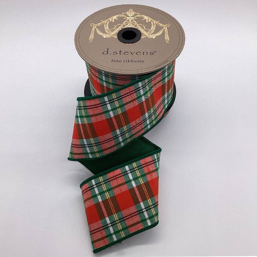 Dupion Plaid Ribbon Red Green Black White 3 Inch x 10 Yds