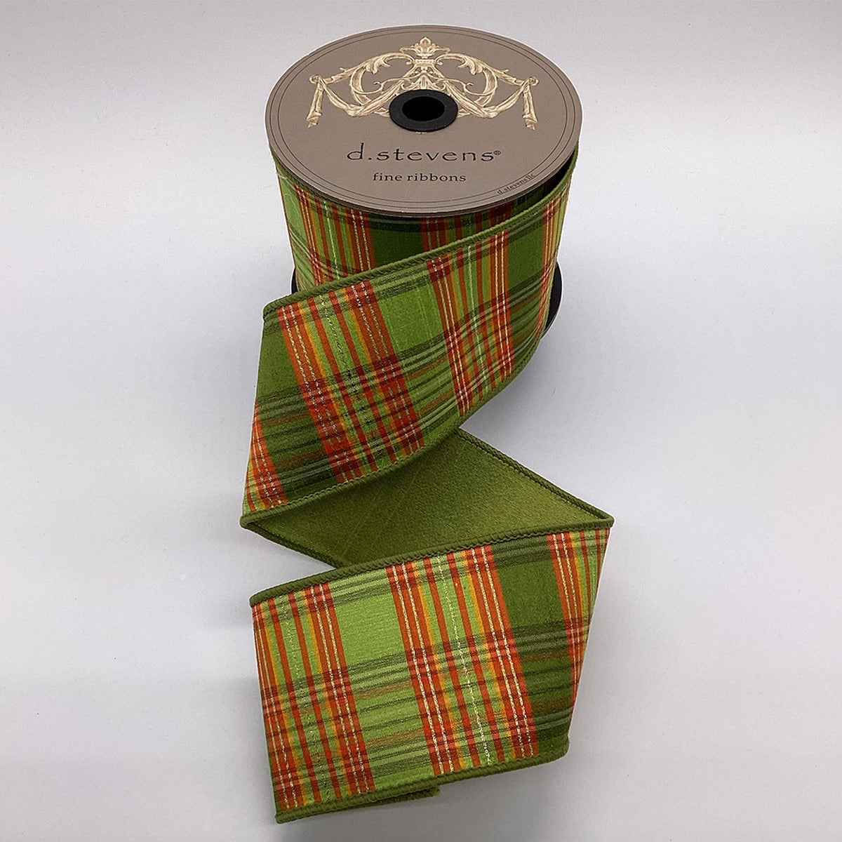 Lurex Plaid Ribbon Dupion Gold Olive Orange Lime 3" x 10 Yds