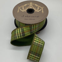 Dupion Gold Lurex Plaid Ribbon Olive Hunter Lime Green 1.5