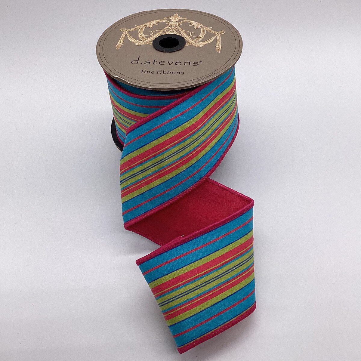Dupion Ribbon Multi Stripe Lime Hot Pink Teal 3" x 10 Yds