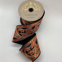 Orange Sequin Acanthus Leaves Metallic Dupion Ribbon 4