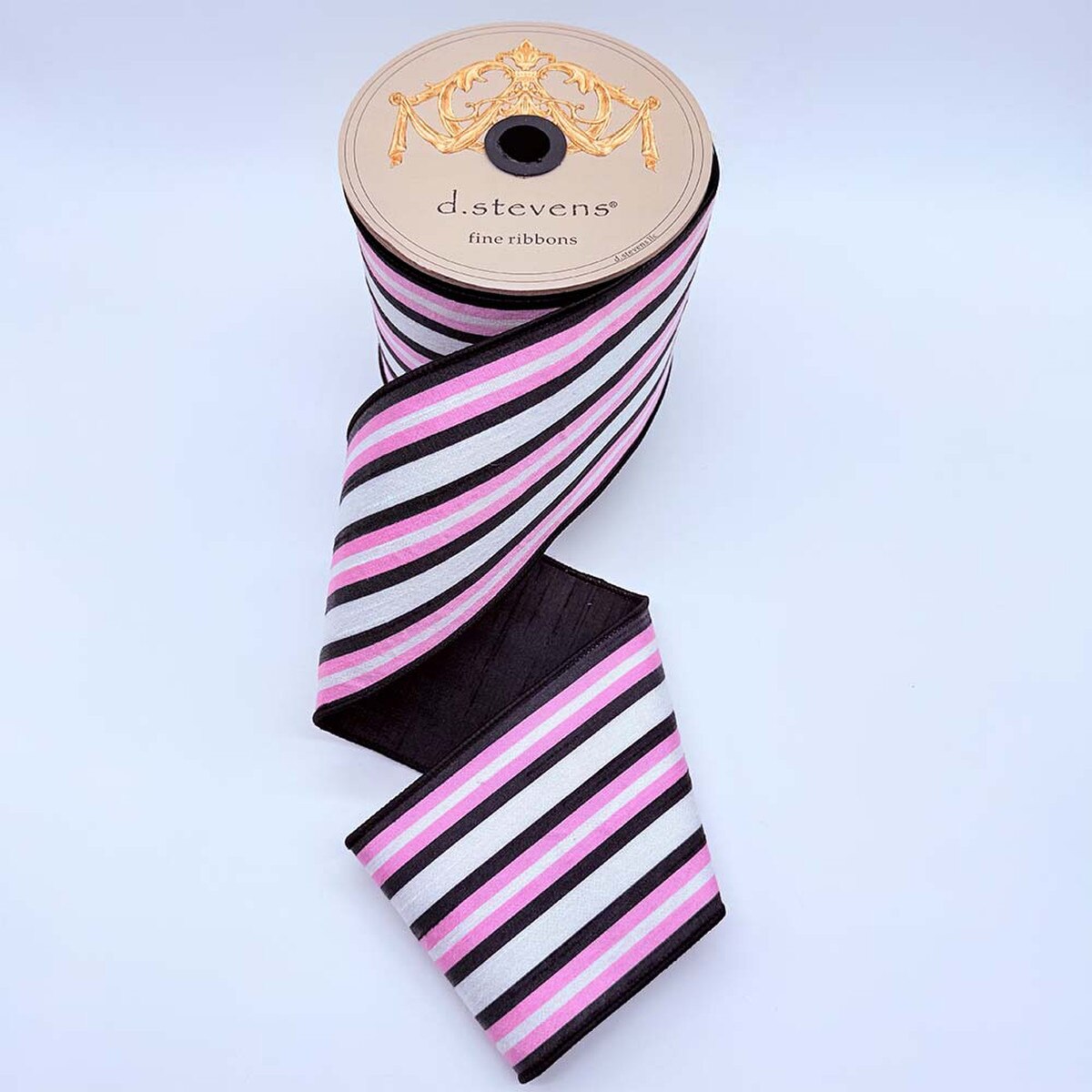 Pink Black White Dupion Vintage Stripe Ribbon 4 Inch x 10 Yds
