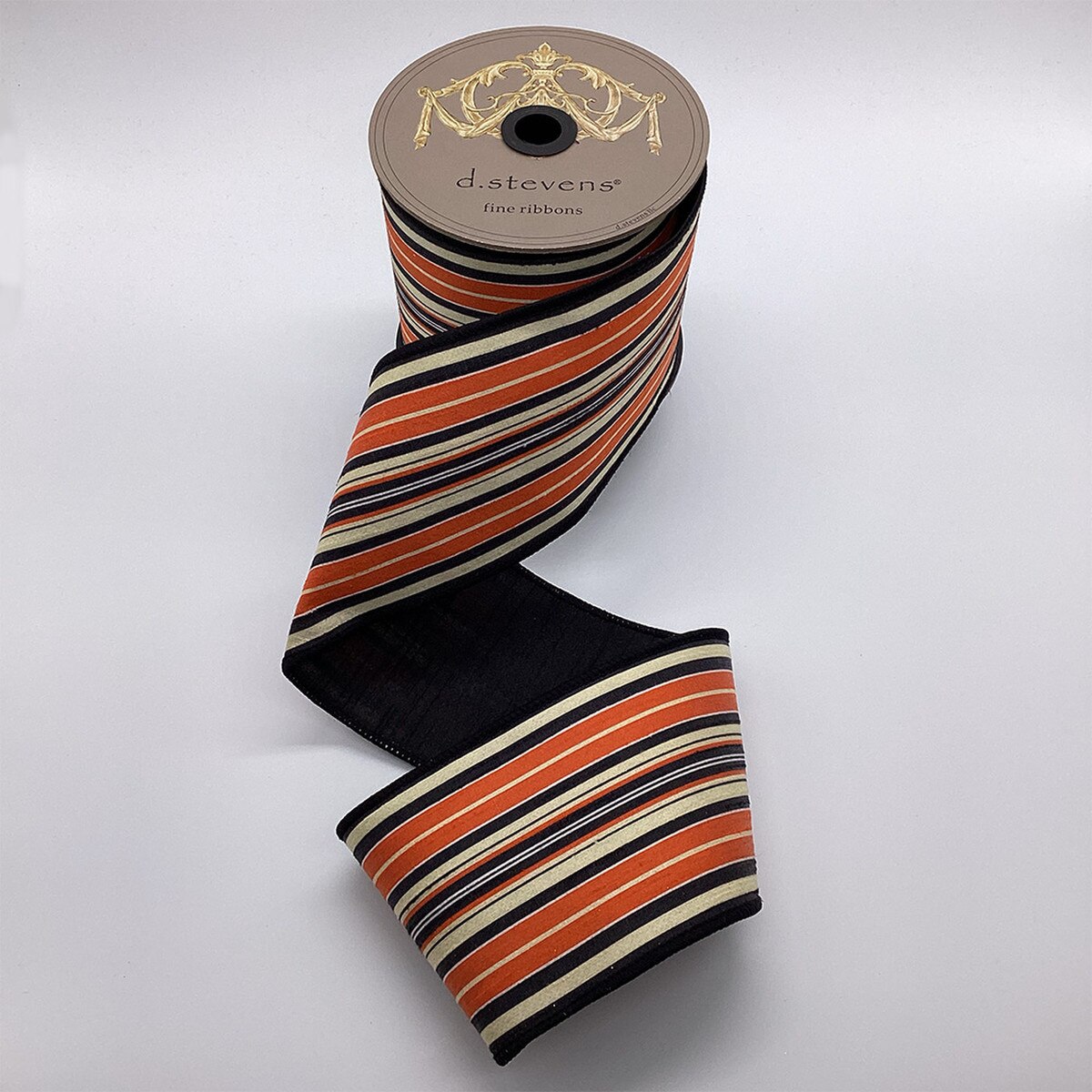 Orange Black Cream Dupion Vintage Stripe Ribbon 4" x 10 Yds
