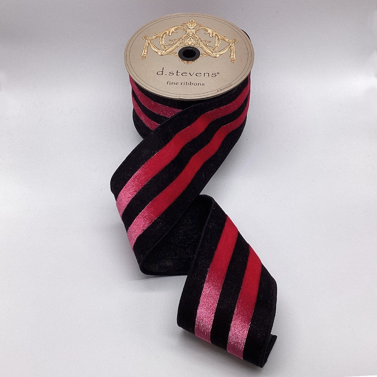 Ice Velvet Stripe Ribbon Pink Black 4 Inch x 10 Yards