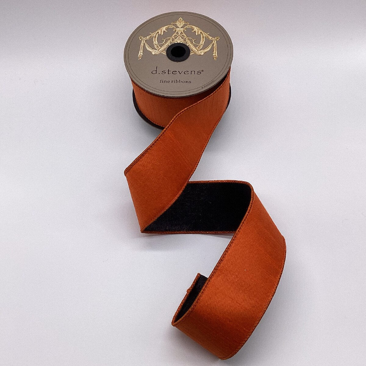 Orange Black Metallic Dupion Double Sided Ribbon 2.5" x 10 Yds