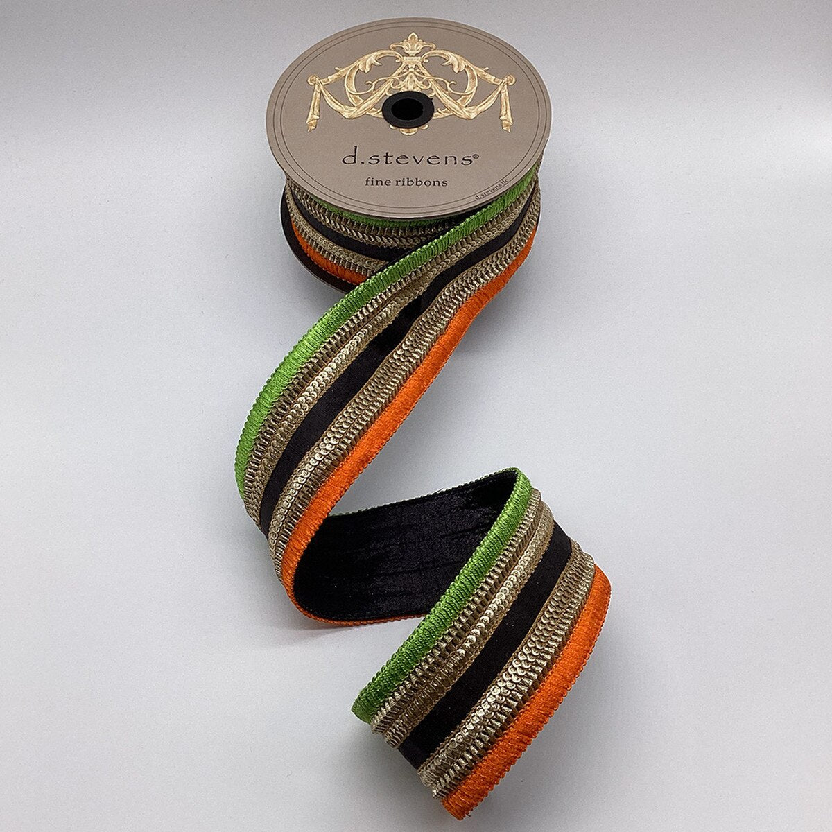 Gold Sequin Side Trim Ribbon Black Orange Lime 2.5" x 5 Yds