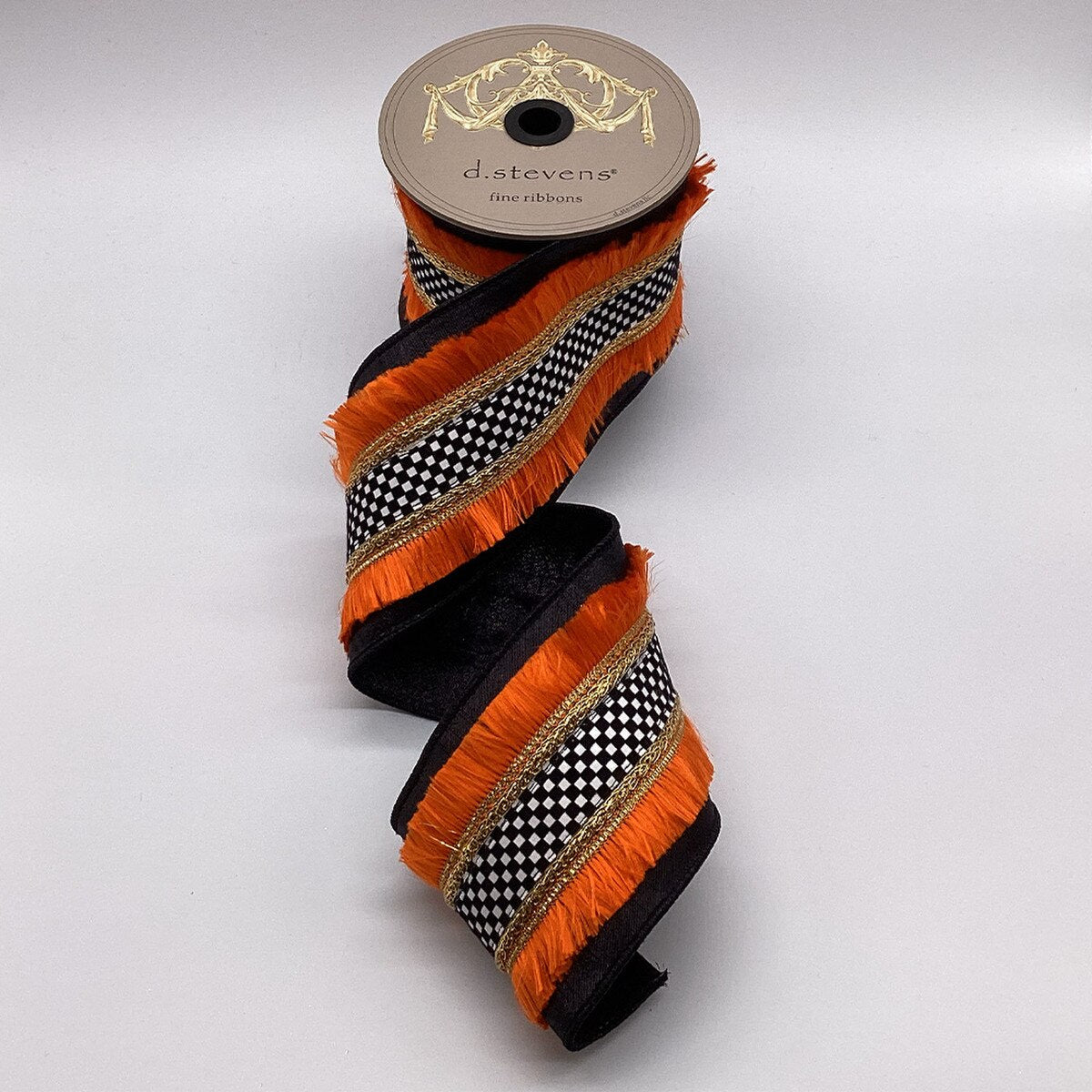 Orange Metallic Dupion Fringe Check Ribbon 4" x 5 Yds