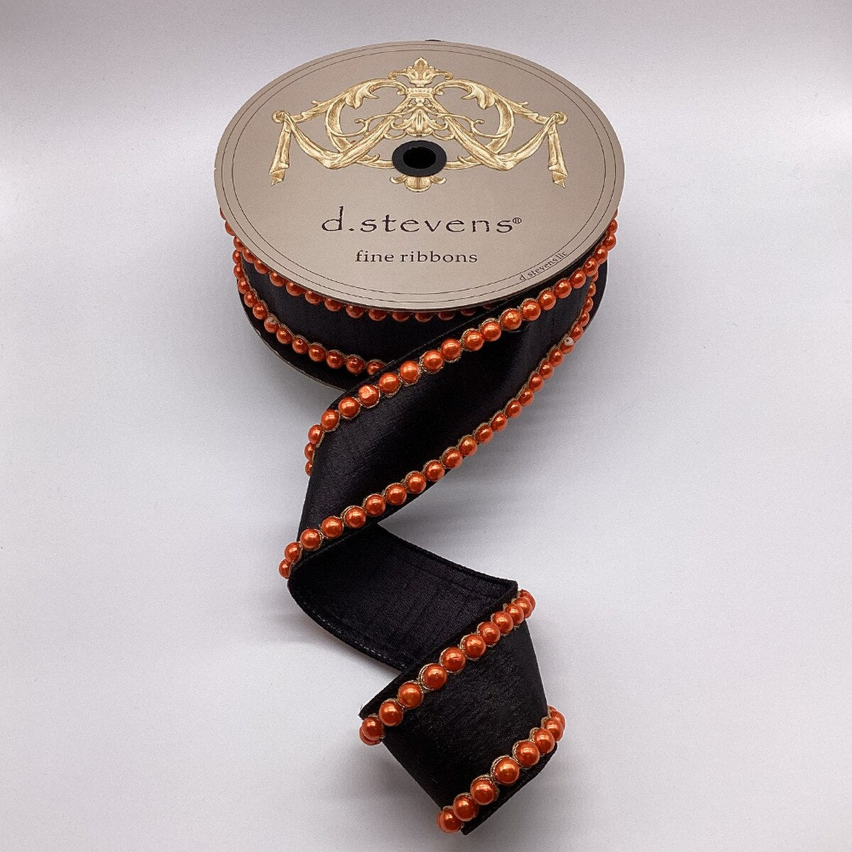 Metallic Dupion Orange Pearl Black Ribbon 2.5" x 5 Yds