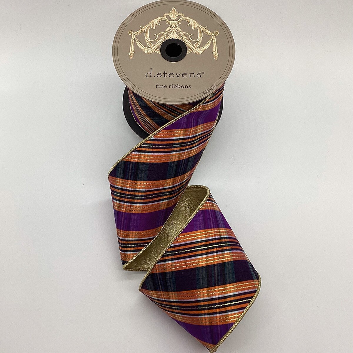 Dupion Ribbon Purple Orange Black White Plaid 4" x 10 Yds