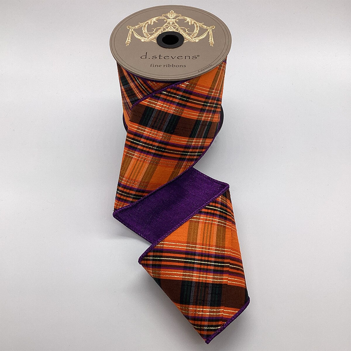 Dupion Plaid Ribbon Purple Orange Black 4" x 10 Yds
