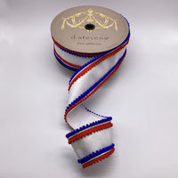 Pom Pom Trim White Ribbon Dupion Red Royal Blue 3