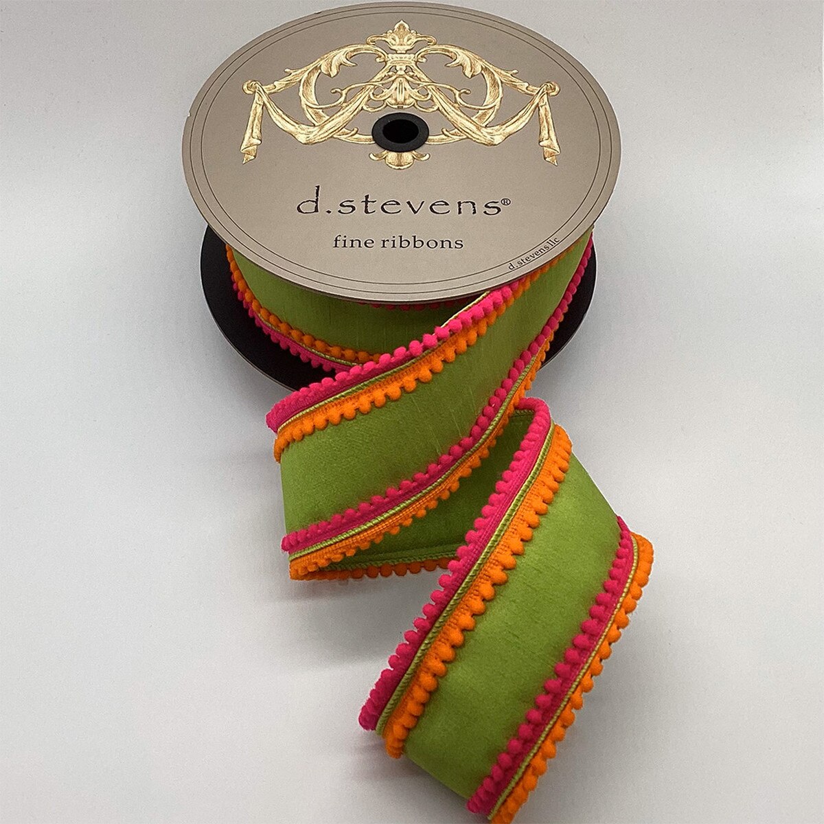 Pom Pom Trim Lime Ribbon Dupion Hot Pink Orange 3" x 10 Yds