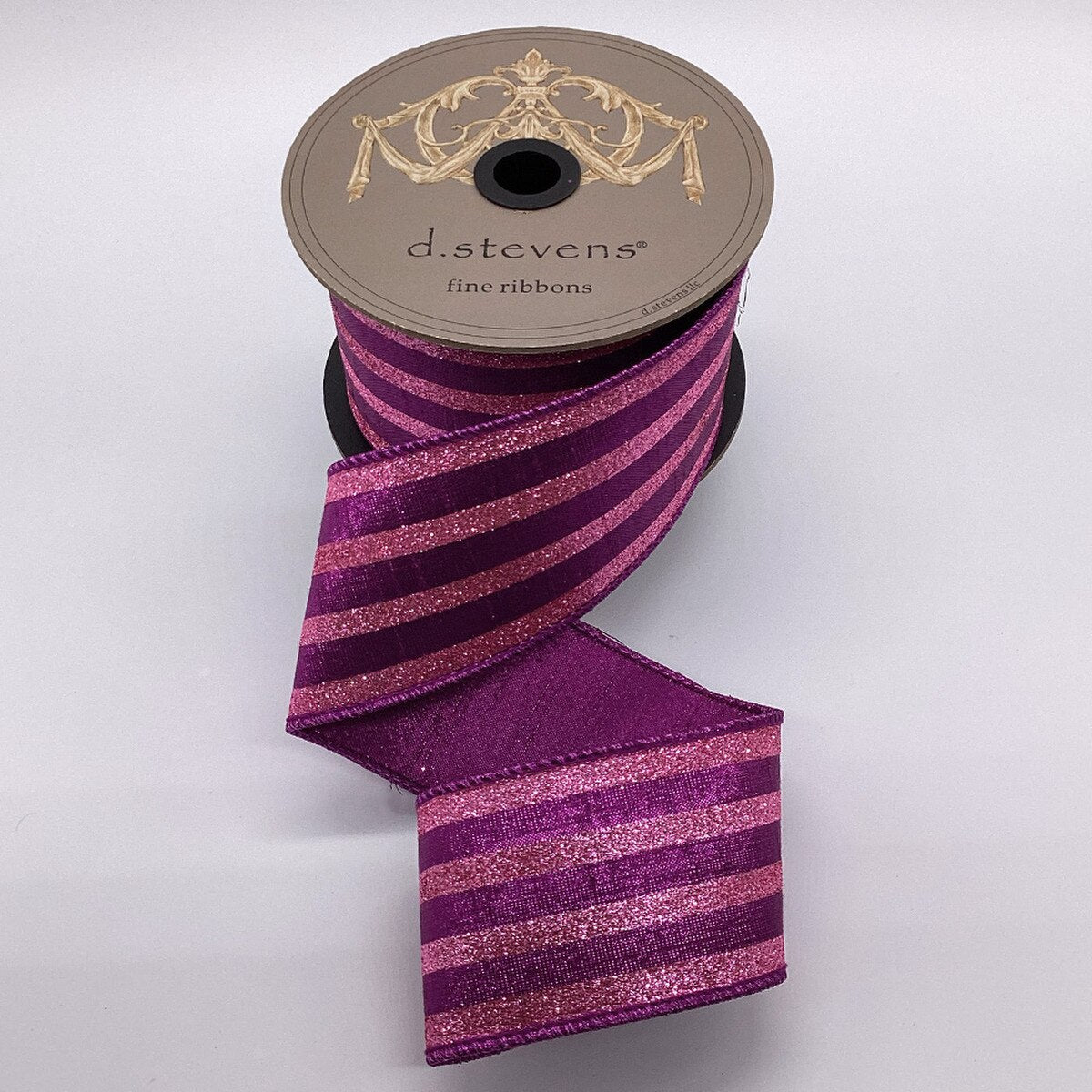 Pink Glitter Stripes Purple Ribbon Metallic Dupion 2.5" x 10 Yds