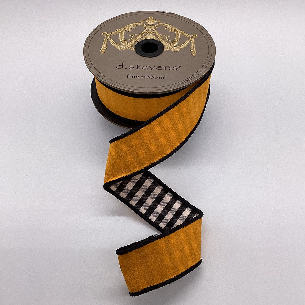 Dupion Ribbon Small Check Orange Back Black White 1.5" x 10 Yds