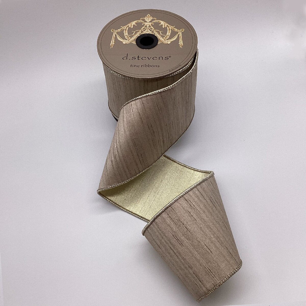 Platinum Slub Dupion Metallic Ribbon 4 Inch x 10 Yards