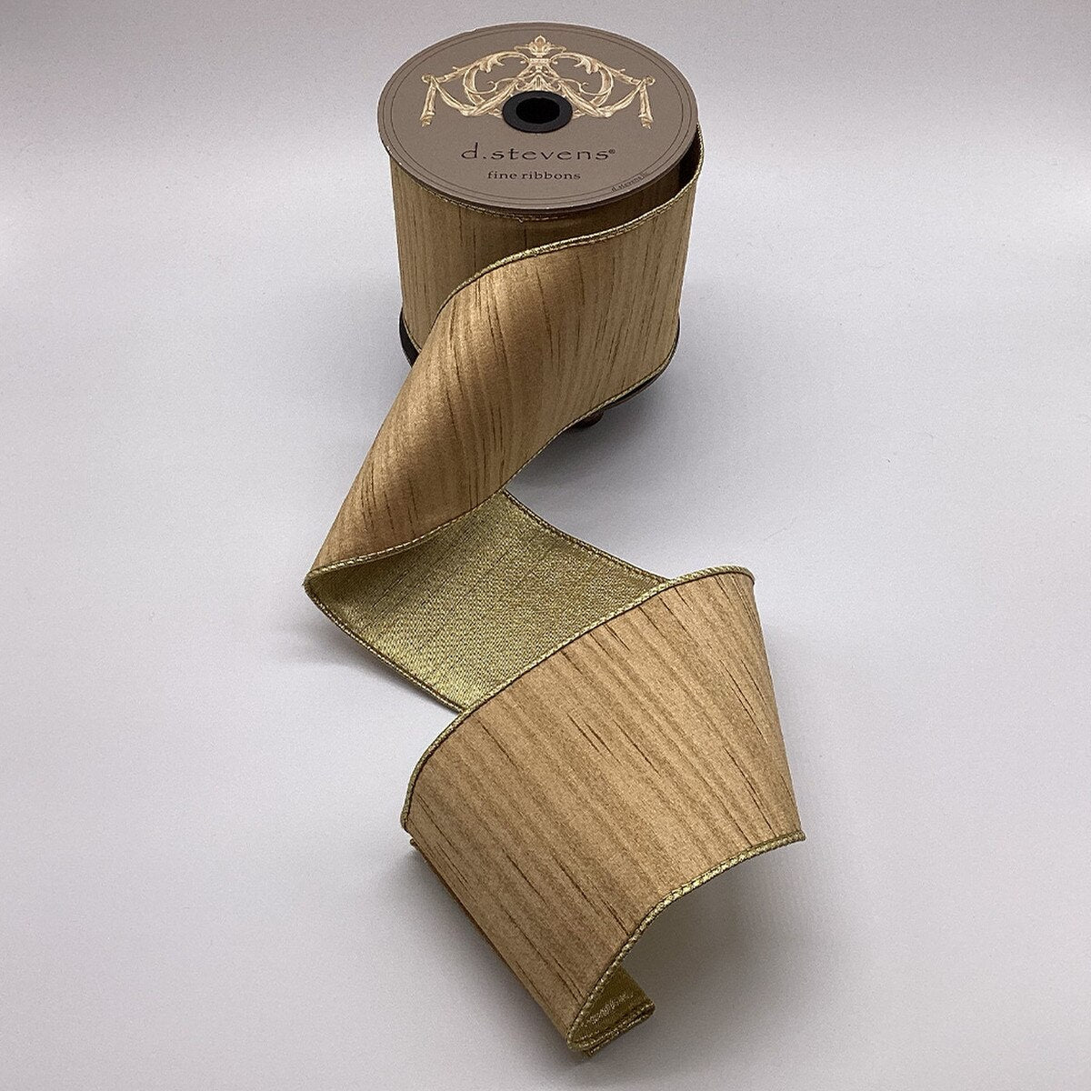 Metallic Gold Slub Dupion Ribbon 4 Inch x 10 Yards Dark Almond