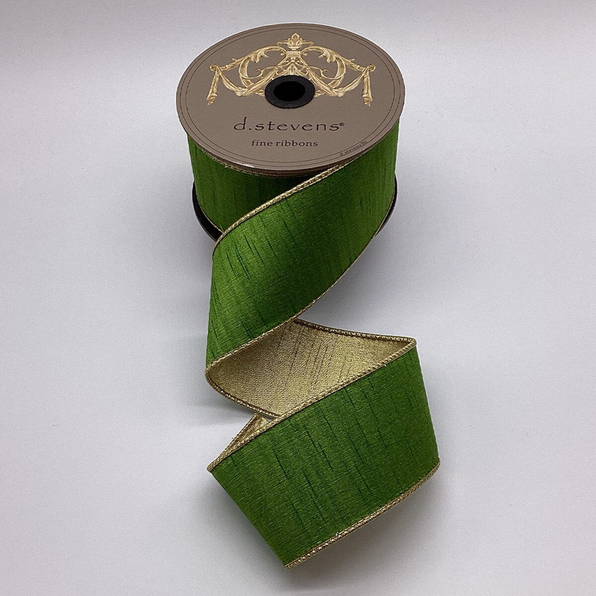 Grass Green Ribbon Slub Dupion Metallic Gold 2.5" x 10 Yds