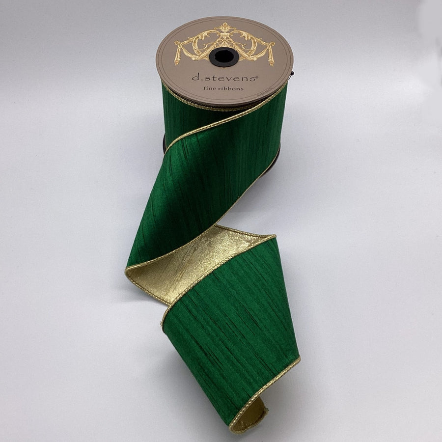 Emerald Green Ribbon with Metallic Gold Back 4" x 10 Yds