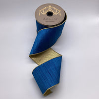 Peacock Blue Ribbon Slub Dupion Metallic Gold Back 4
