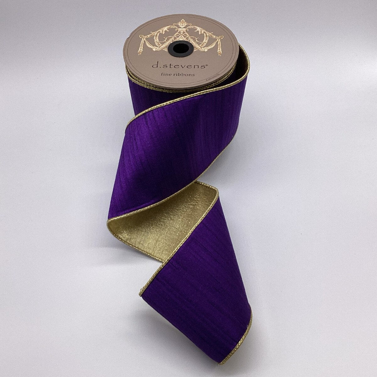 Regal Purple Ribbon Slub Dupion Metallic Gold Back 4" x 10 Yds
