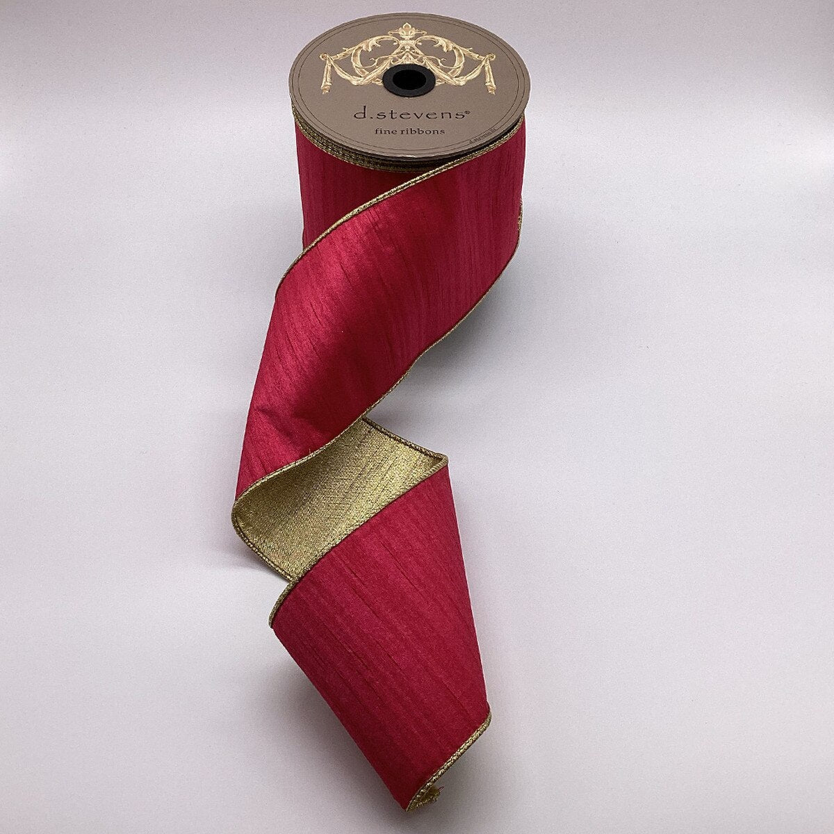 Hot Pink Ribbon Slub Dupion Metallic Gold Back 4" x 10 Yds