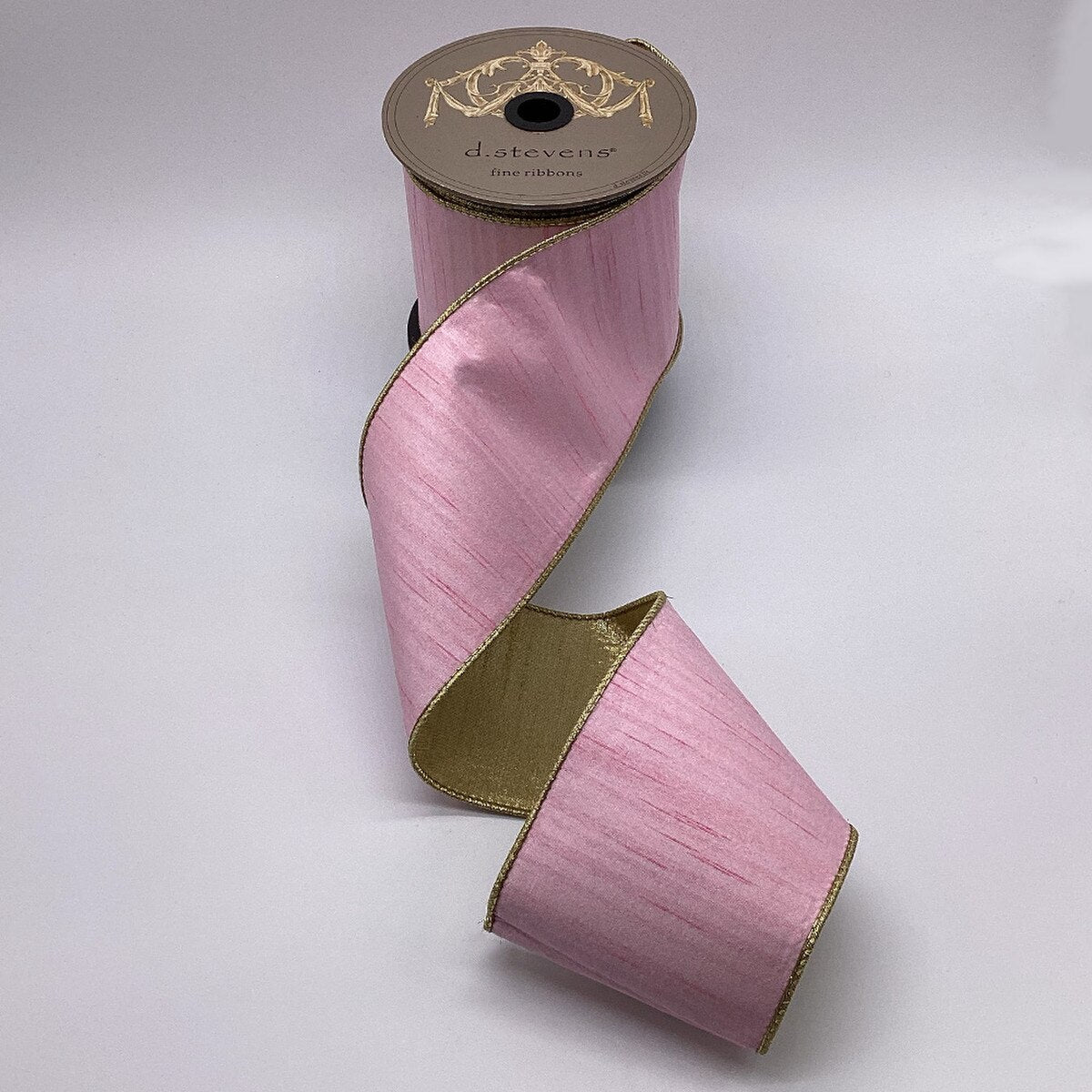 Metallic Gold Slub Dupion Ribbon Light Pink 4" x 10 Yds