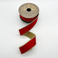 True Red Ribbon Slub Dupion Metallic Gold Back 1.5