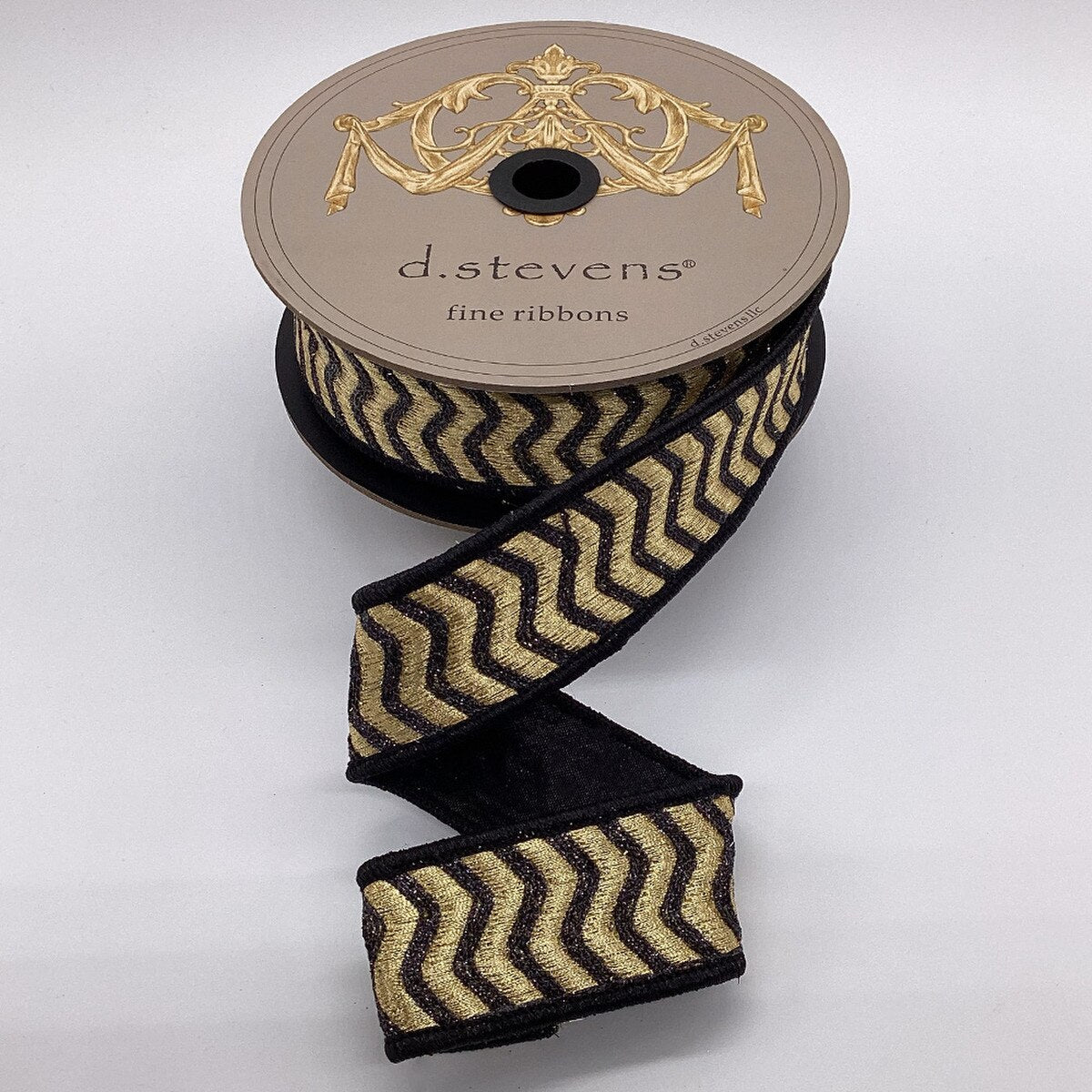 Gold Ribbon Metallic Black Bullion Chevron Wave Pattern 1.5" x 10 Yds