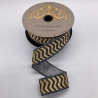 Gold Ribbon Metallic Pewter Chevron Wave Pattern 1.5