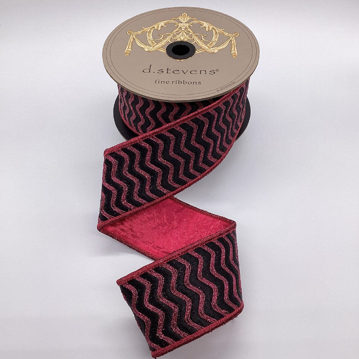 Hot Pink Bullion Chevron Wave Pattern Black Ribbon 2.5" x 10 Yds
