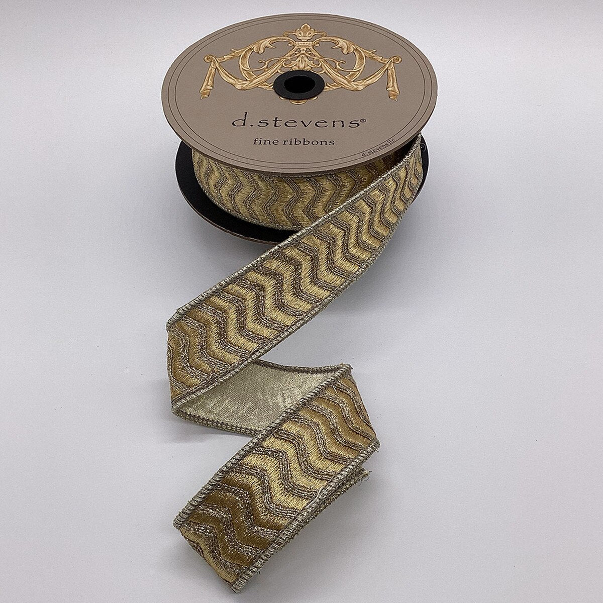 Chevron Wave Pattern Gold Ribbon Metallic Silver 1.5" x 10 Yds